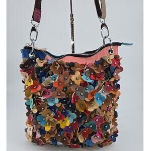H2Z Boho 3D Flower Hippie Leather MultiColor Studded Crossbody Purse Colorful